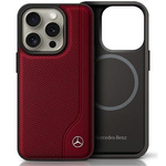 Etui Mercedes iPhone 16 Pro 6.3" czerwony/red hardcase MB Wood Imitation Leather MagSafe