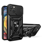 Custodia Hybrid Armor Camshield con supporto e cover per fotocamera per iPhone 15 - nera