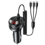 Caricatore Car USAMS 2xUSB Cavo 3in1 C22 Lightning MicroUSB USB-C CC119TC01 US-CC119 Nero