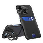 Custodia Stand Case in pelle per iPhone 14 Plus cover card wallet con supporto nero