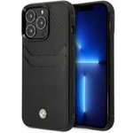 Cover BMW BMHCP14X22RSEPK iPhone 14 Pro Max 6,7" nero/nero Slot per carte di credito in pelle