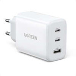 Caricabatterie rapido da parete Ugreen 2x USB Type C / USB 65W PD3.0, QC3.0 / 4.0 + bianco (CD275)