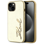 Etui Karl Lagerfeld Wrinkled Metal       Signature do iPhone 15 złoty