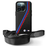 Cover BMW iPhone 16 Pro nero/nero durocase M Edition Carbon Tricolor Lines &amp; Strap