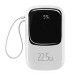 Powerbank Baseus Qpow Digital Display con ricarica rapida 20000mAh 22.5W QC/PD/SCP/FCP con cavo USB-C integrato bianco