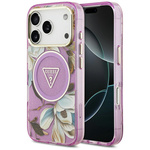 Etui Guess IML Glitter Flowers Triangle  MagSafe do iPhone 17 Pro Max fioletowy