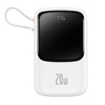 Baseus Qpow Power Bank con display digitale a ricarica rapida 10000mAh 20W QC/PD/SCP/FCP con cavo Lightning integrato bianco