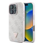 Etui Guess iPhone 16 Pro 6.3" różowy/pink hardcase Leather 4G Triangle Strass MagSafe