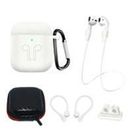 Set custodia in silicone per AirPods 2 / AirPods 1 + Custodia / Gancio per l&#39;orecchio / Cinturino da collo / Supporto per cinturino dell&#39;orologio / Moschettone | Bianco