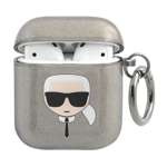 KARL Puzdro Apple AirPods Cover Glitter Karl`s Head Black Case