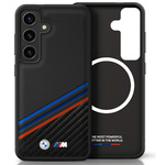Cover BMW Pelle Tricolore Strisce incrociate MagSafe per Samsung Galaxy S25 nero