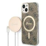 Súprava Puzdro Guess Case+ nabíjačka iPhone 14 Plus 6,7" hnedá/hnedá tvrdá case 4G Tlač MagSafe