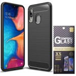 Puzdro Samsung Galaxy A20 Carbon Silikónový kryt + sklo
